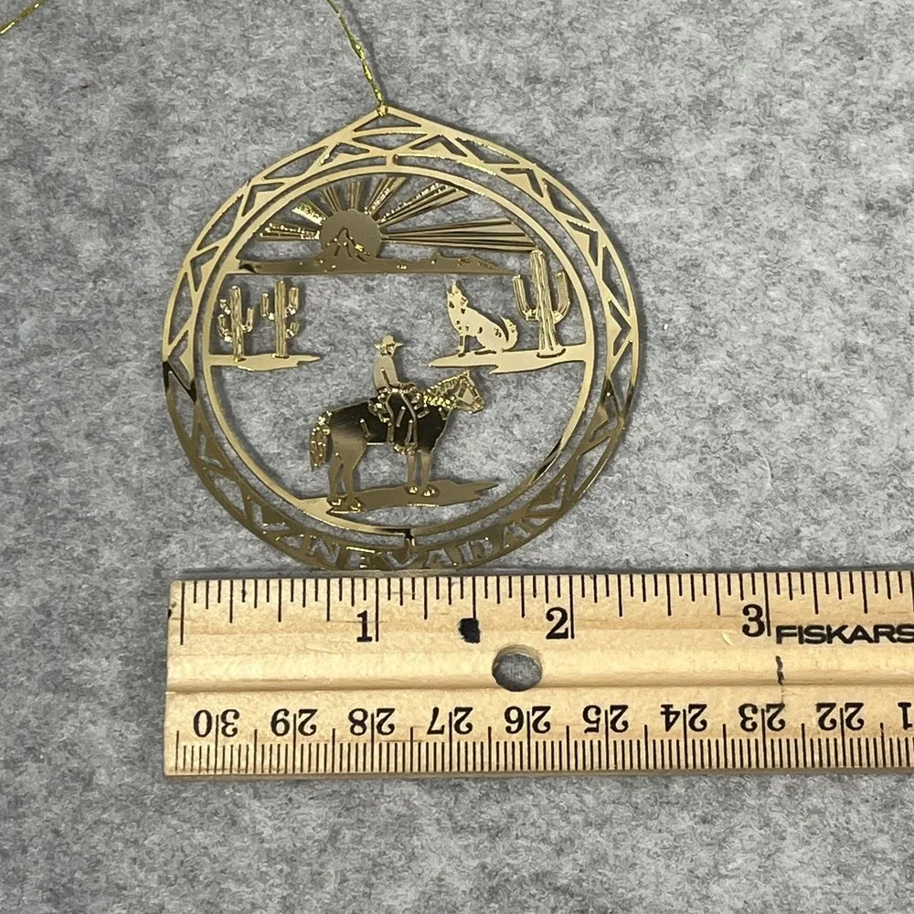 Nevada Ornament Gold‎ Metal Cowboy Horse Desert Christmas Nations Treasures Box